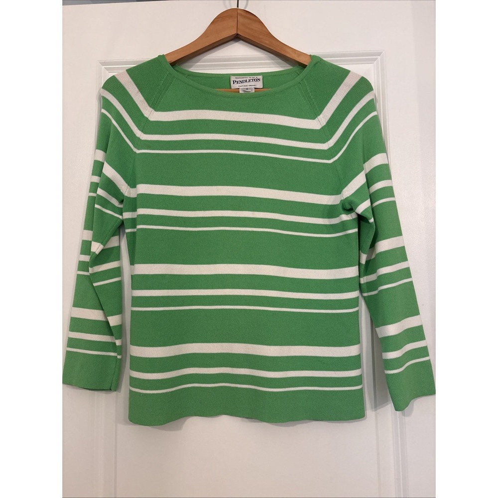 Pendleton Green And White Striped Women's Sweater Size Small